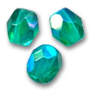 Fire Polished faceted round beads 6mm Emerald AB x25