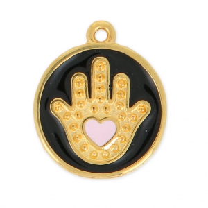 20mm Hamsa hand epoxy resin charm - Black/fine Gold plated x1