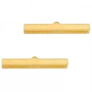 40mm Ribbon crimp ends - fine Gold plated x2