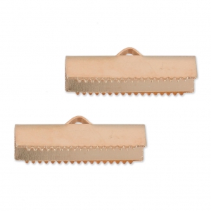 20mm Ribbon crimp ends - Rose Gold Tone x2