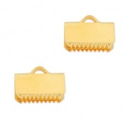 10mm Ribbon crimp ends - fine Gold plated x2