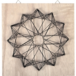 String Art Kit Rosace shape square rough wood 22x22 cm For DIY decoration