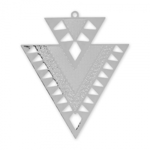 Metal triangle pendant ethnic decoration 45 mm rhodium tone x2