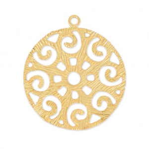 round striped filigreed pendant 28 mm fine Gold plated x1
