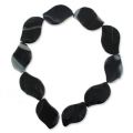 Bead Black Agate flat petal 38x24mm x1