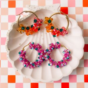 boucles d'oreilles créoles avec toupies en cristal