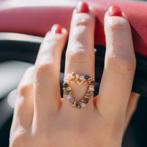 DIY Bague c&oelig;ur et perles en pierre gemme