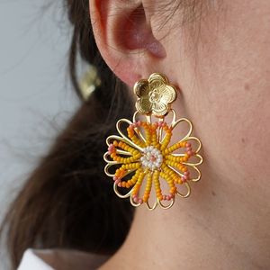 boucles d'oreilles rocailles jaunes et rose