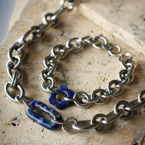 Collier et bracelet homme grosse maille et pendentif Sodalite et Lapis Lazuli