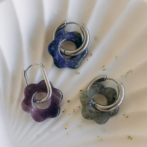 boucles d'oreilles pendentifs fleurs en pierres gemmes