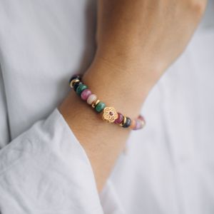 bracelet perles heishi pierres gemmes et acier inox doré