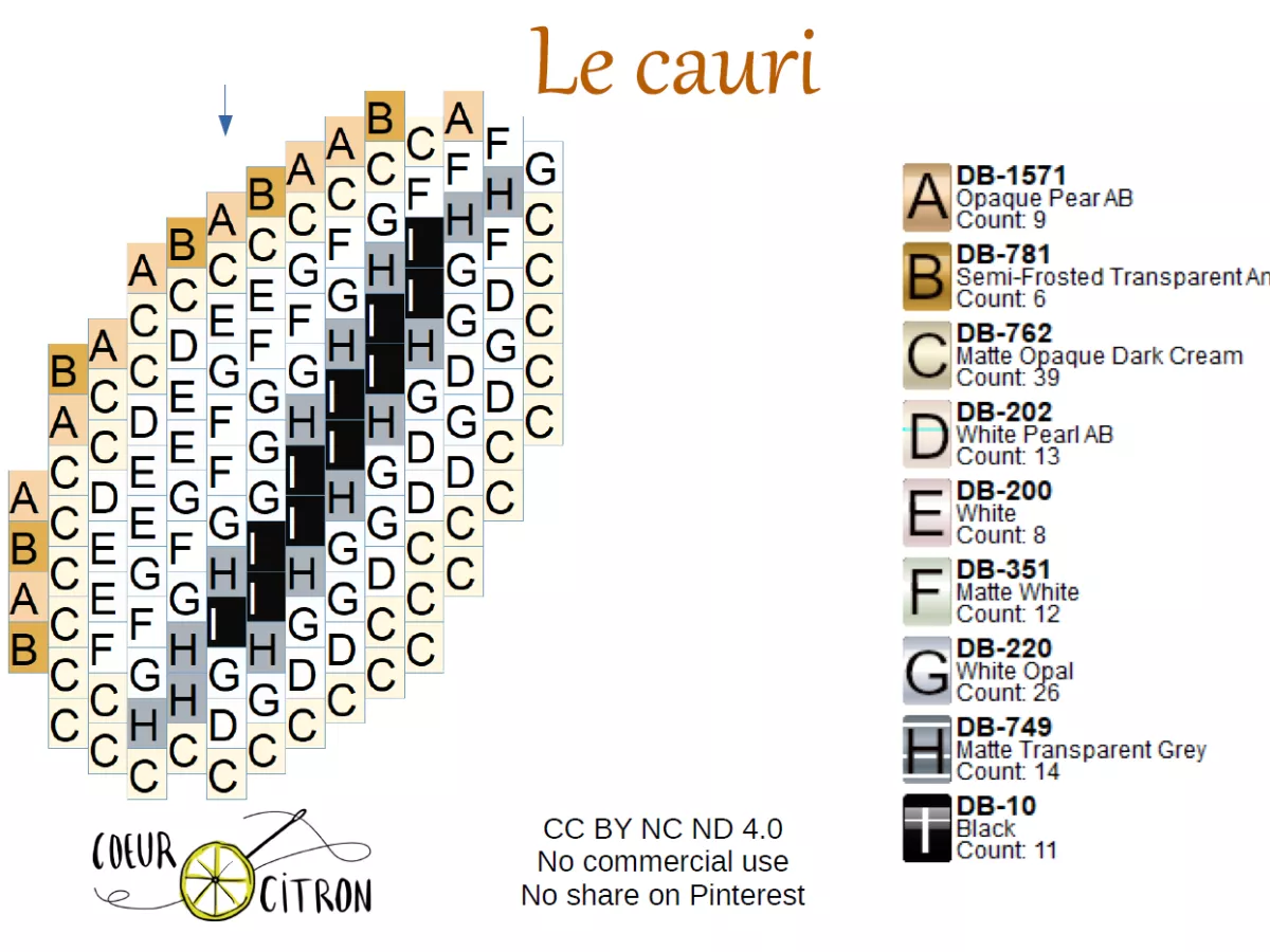 Schema  Cauri shell weaving grid in Miyuki Delicas 11/0