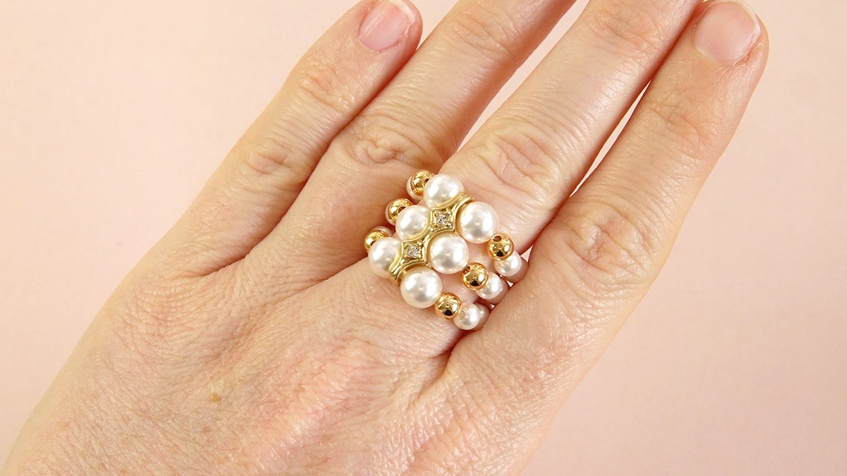 3-row elastic ring with pearly pearls : Step 5