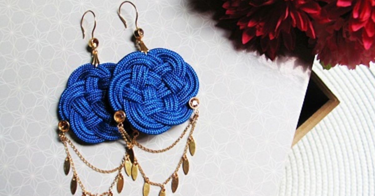 Blue Navy Knot earrings with PureCrystal cabochons