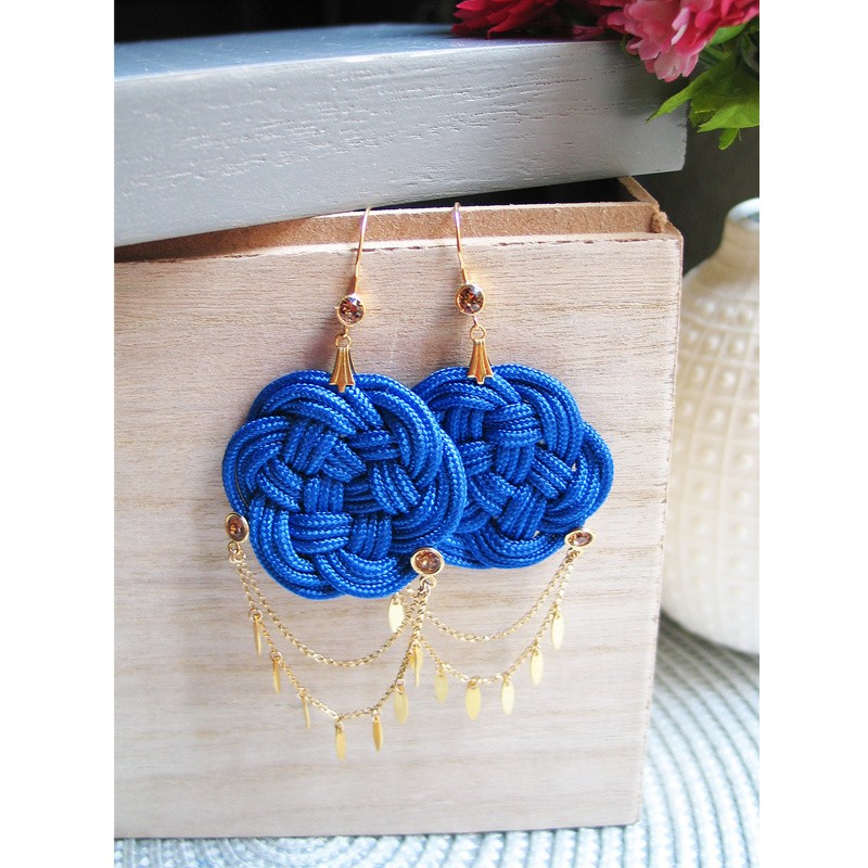 Schema Blue Navy Knot earrings with PureCrystal cabochons Schema Blue Navy Knot earrings with PureCrystal cabochons