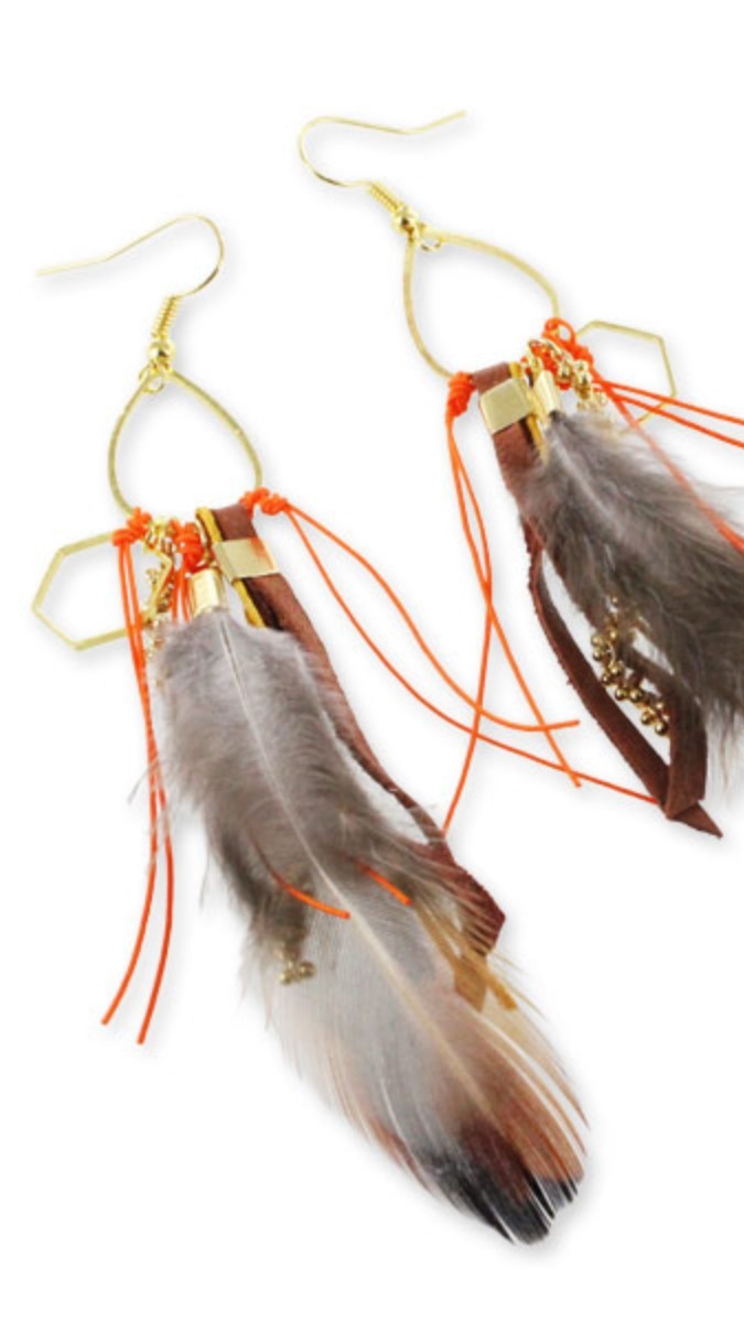 Schema Feather earrings with plaited nylon string and suede Schema Feather earrings with plaited nylon string and suede