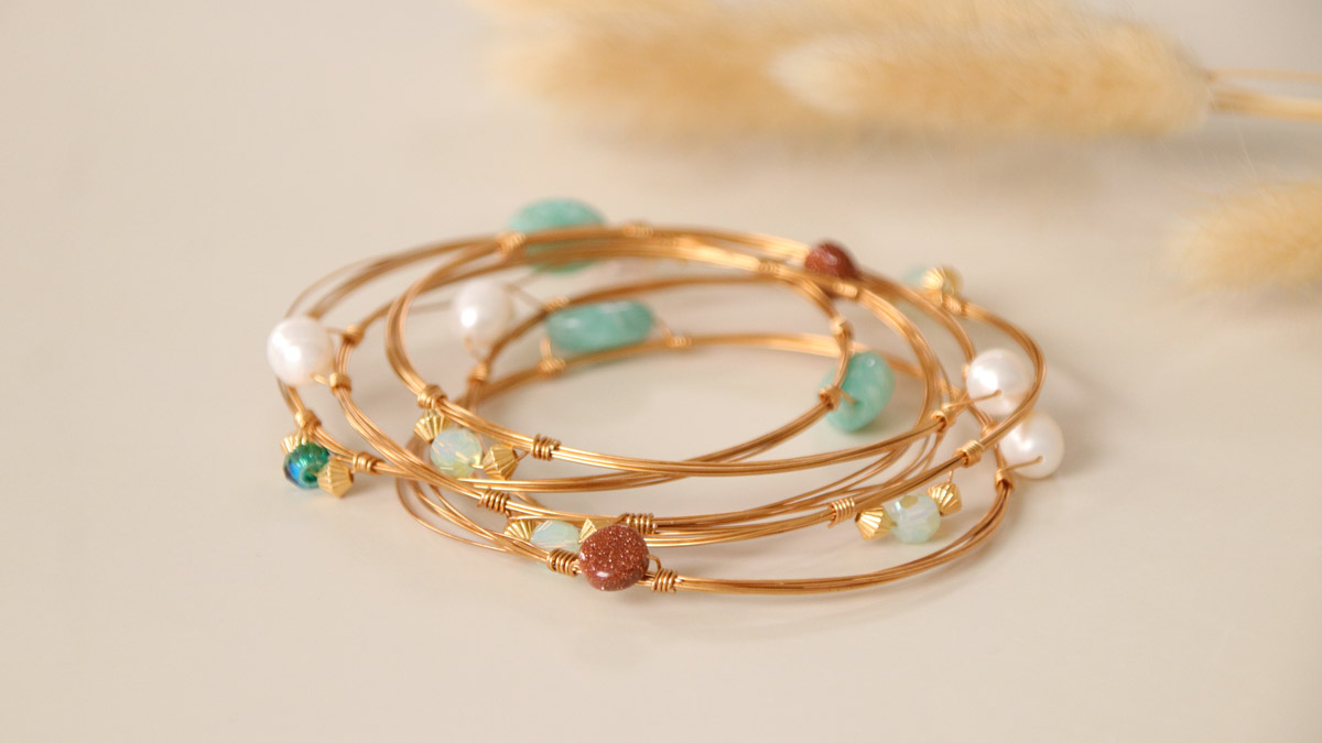 DIY Brass wire and PureCrystal beads bracelets