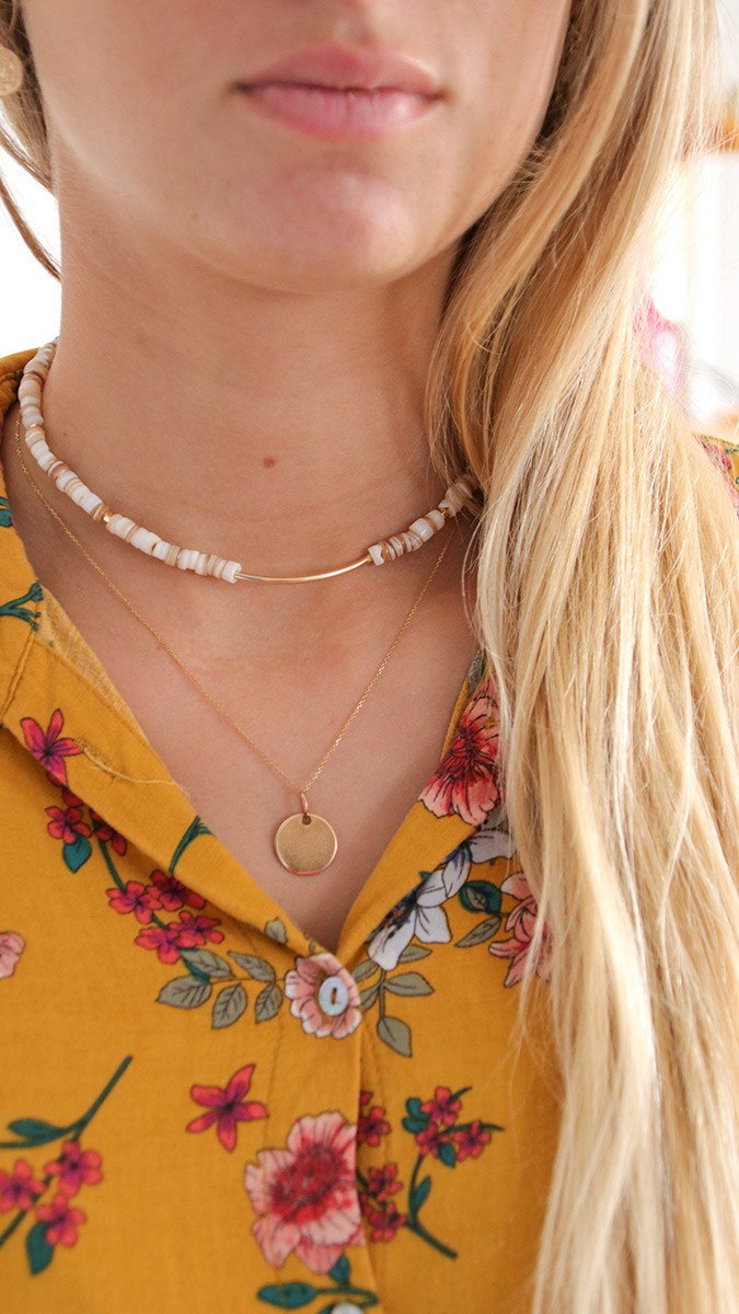 Schema  2 in 1 bracelet in heishi mother-of-pearl and gold filled beads