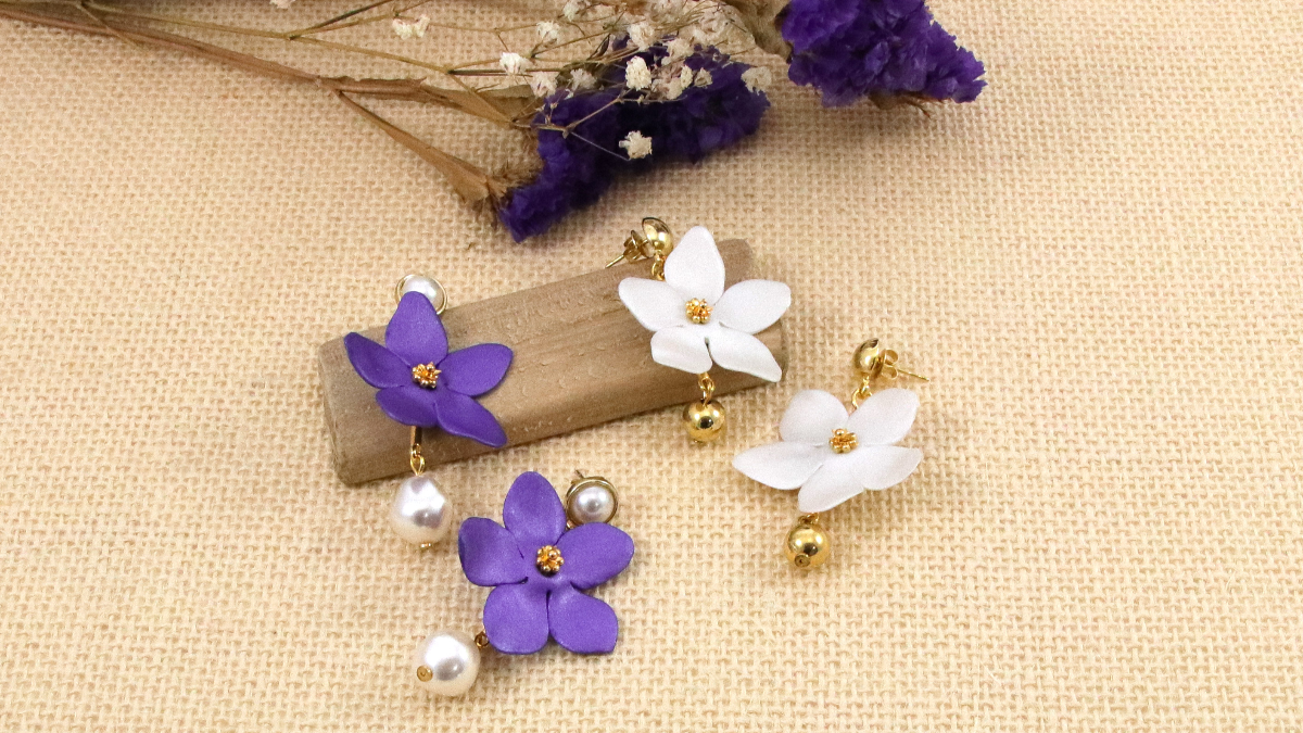 Schema  Flower Earrings in Metallic Cernit