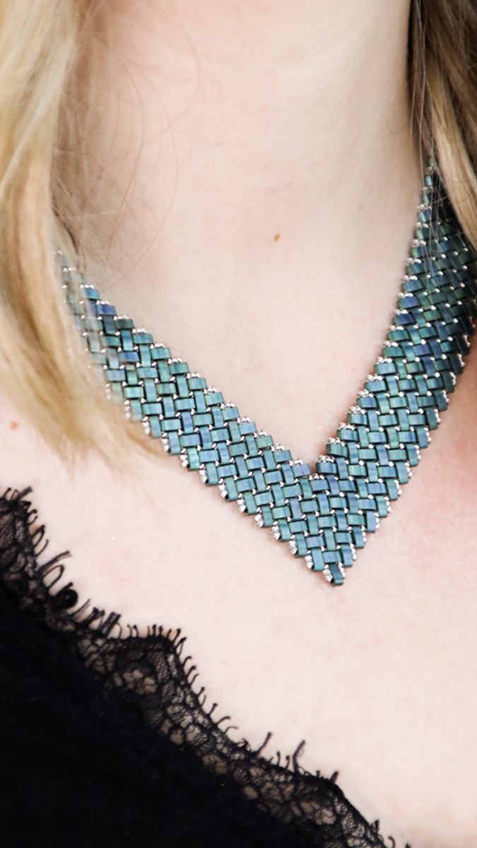 Schema  Miyuki and Half Tila seed beads herringbone necklace by Mariette Bessac