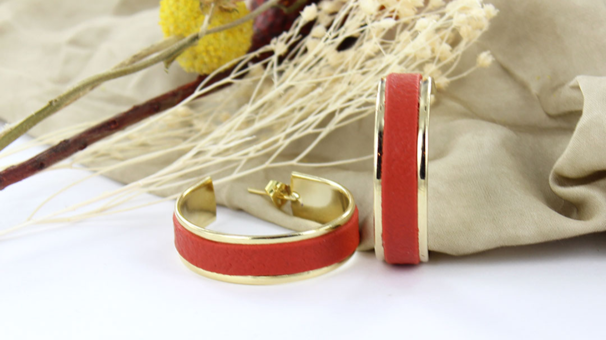 Fimo leather hoop earrings