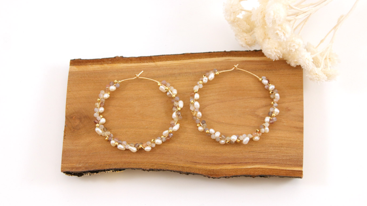 DIY Creoles in gold filled cluster effect with freshwater pearls and gemstones