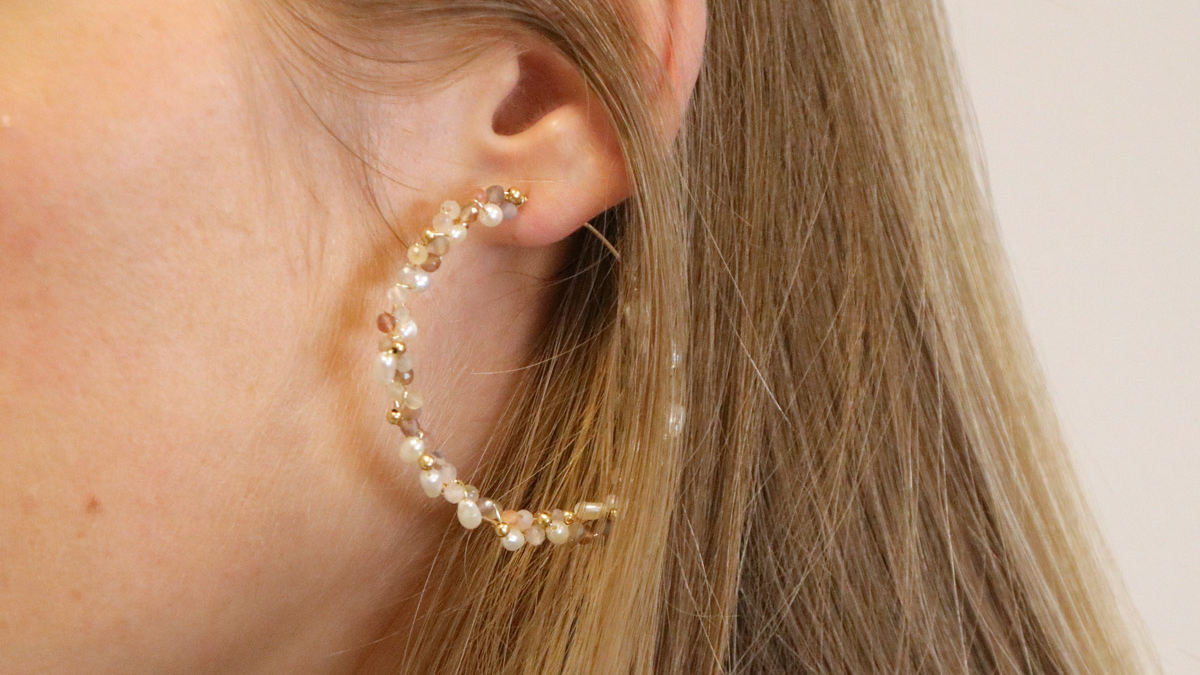 Schema  DIY Creoles in gold filled cluster effect with freshwater pearls and gemstones