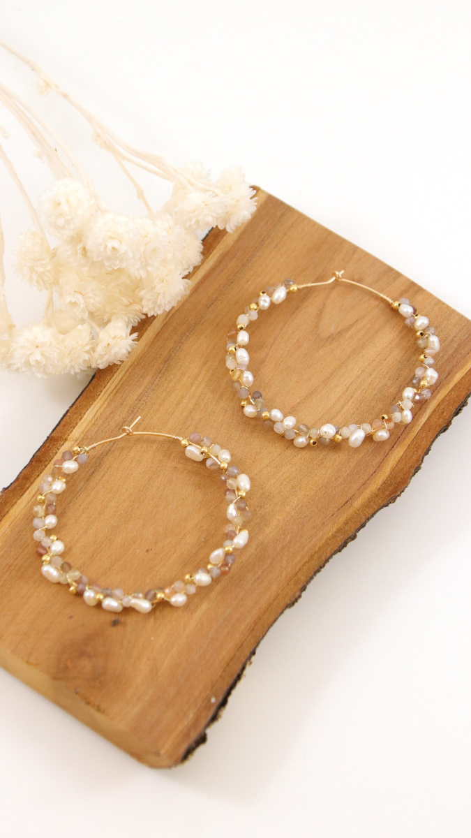 Schema  DIY Creoles in gold filled cluster effect with freshwater pearls and gemstones