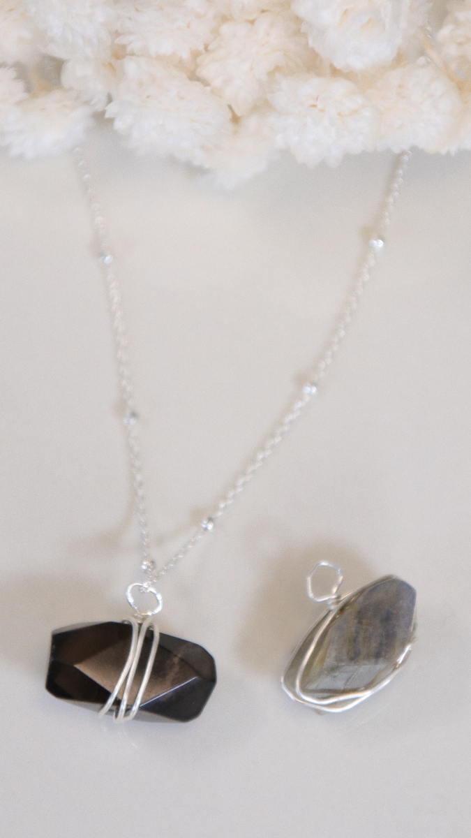 Schema  925 Sterling Silver Ball Chain Necklace with Gemstone Pendant