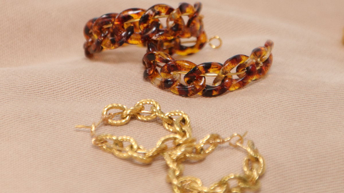 Metal and acrylic large stitch Creole earrings