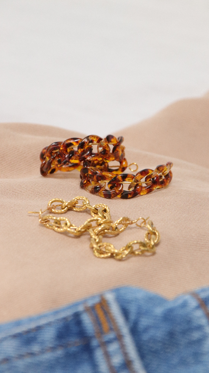 Schema  Metal and acrylic large stitch Creole earrings