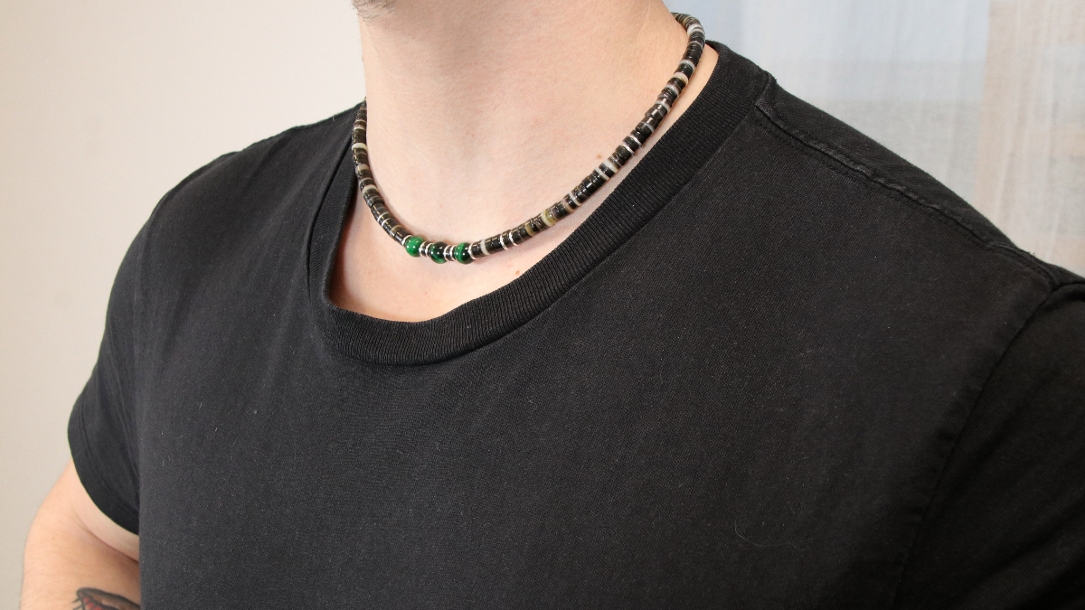 Surfer necklace for men heishis and tiger eye