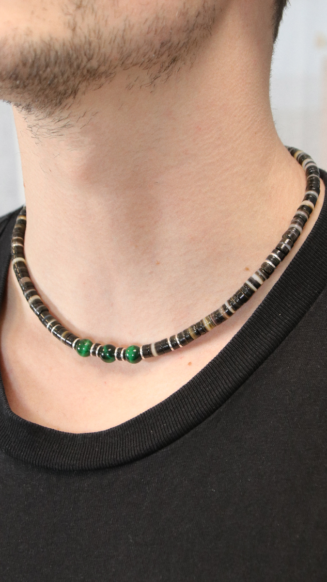 Schema  Surfer necklace for men heishis and tiger eye