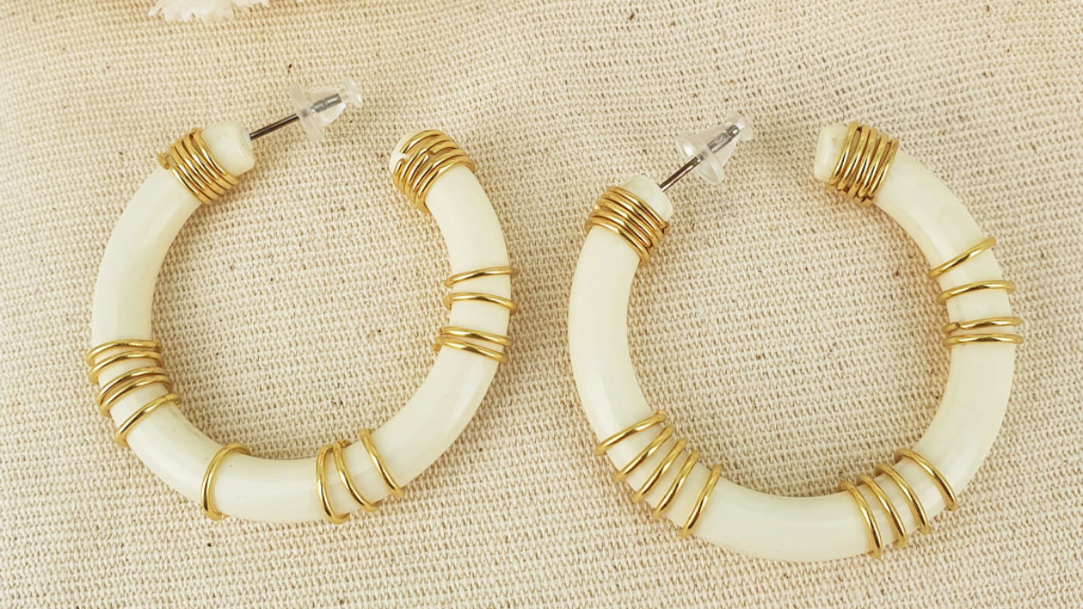 Resin Creole earrings with gold rings