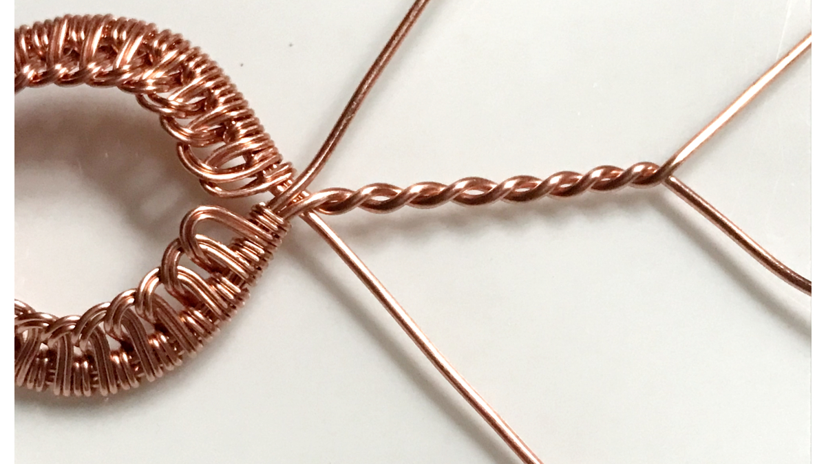 Wire wrapped pendant with gemstone cabochon and copper wire : Step 30