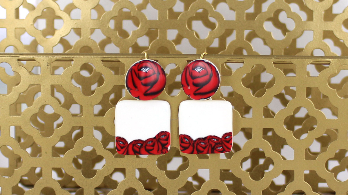 Schema  Pink cane polymer clay earrings