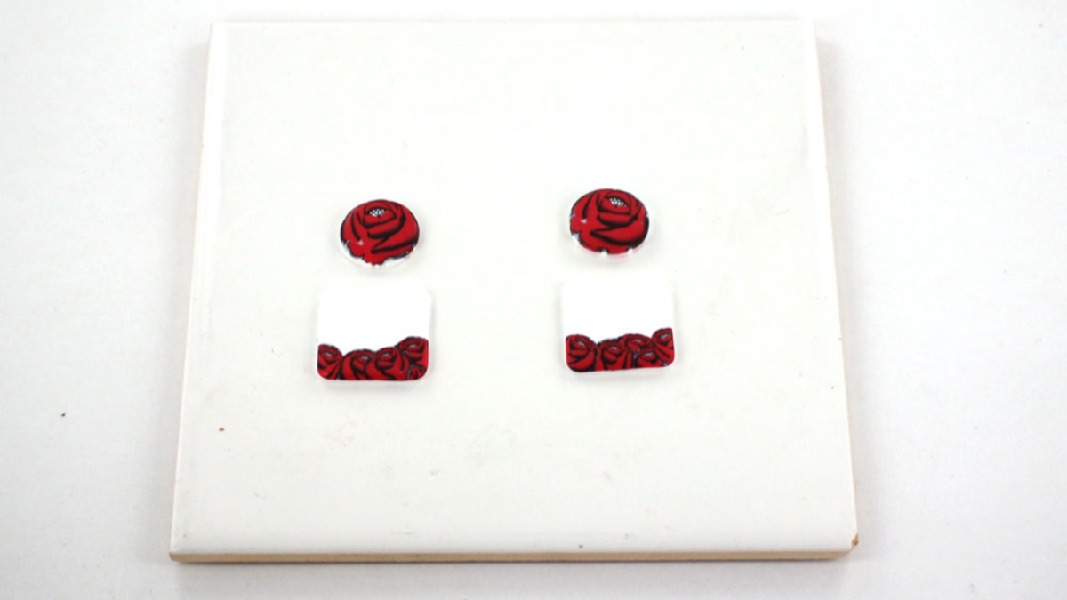 Pink cane polymer clay earrings : Step 23