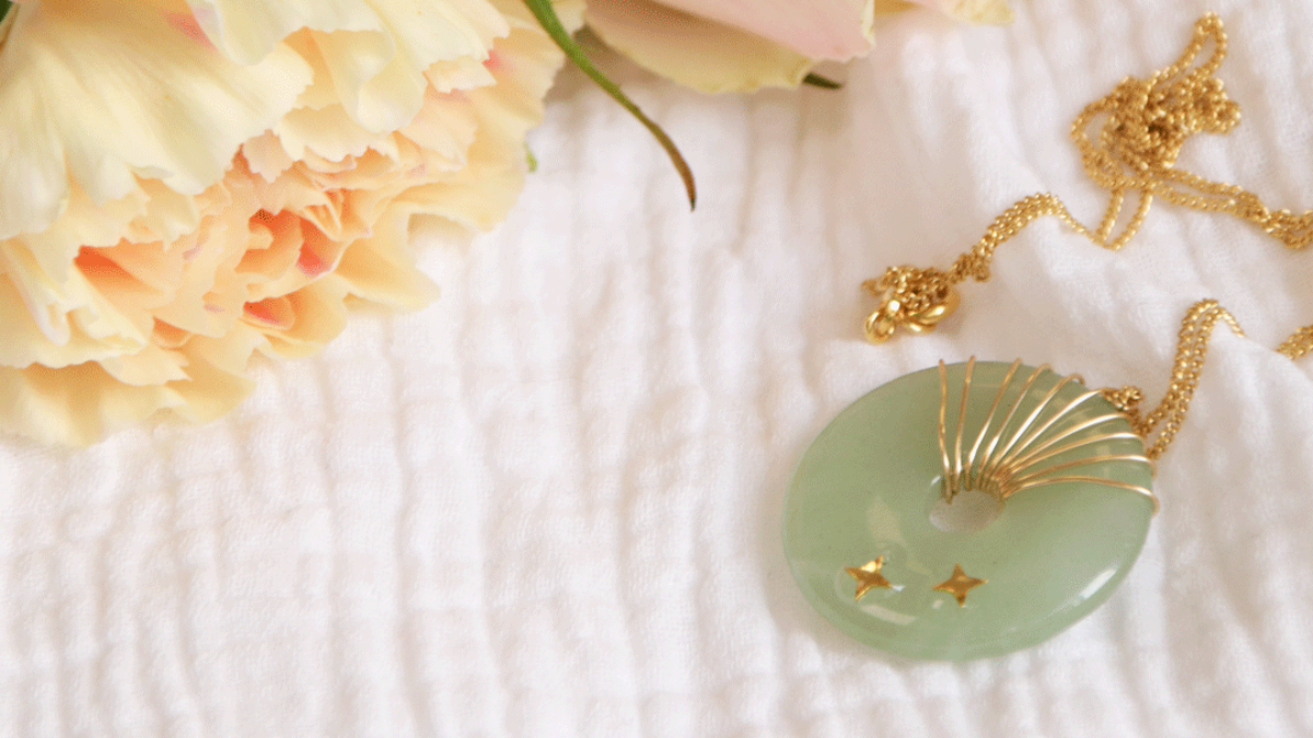 DIY Gold Plated and gemstone necklace donut Aventurine