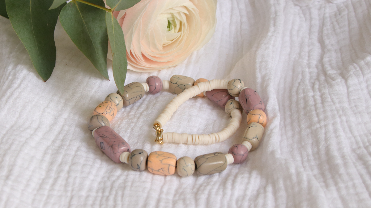 DIY polymer clay necklace imitation howlite pastel beads DIY polymer clay necklace imitation howlite pastel beads