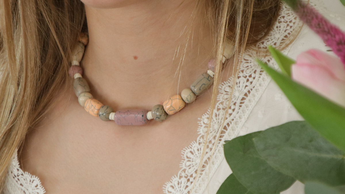 Schema DIY polymer clay necklace imitation howlite pastel beads Schema DIY polymer clay necklace imitation howlite pastel beads