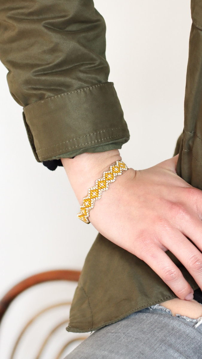 Miyuki loom bracelet with gold thread