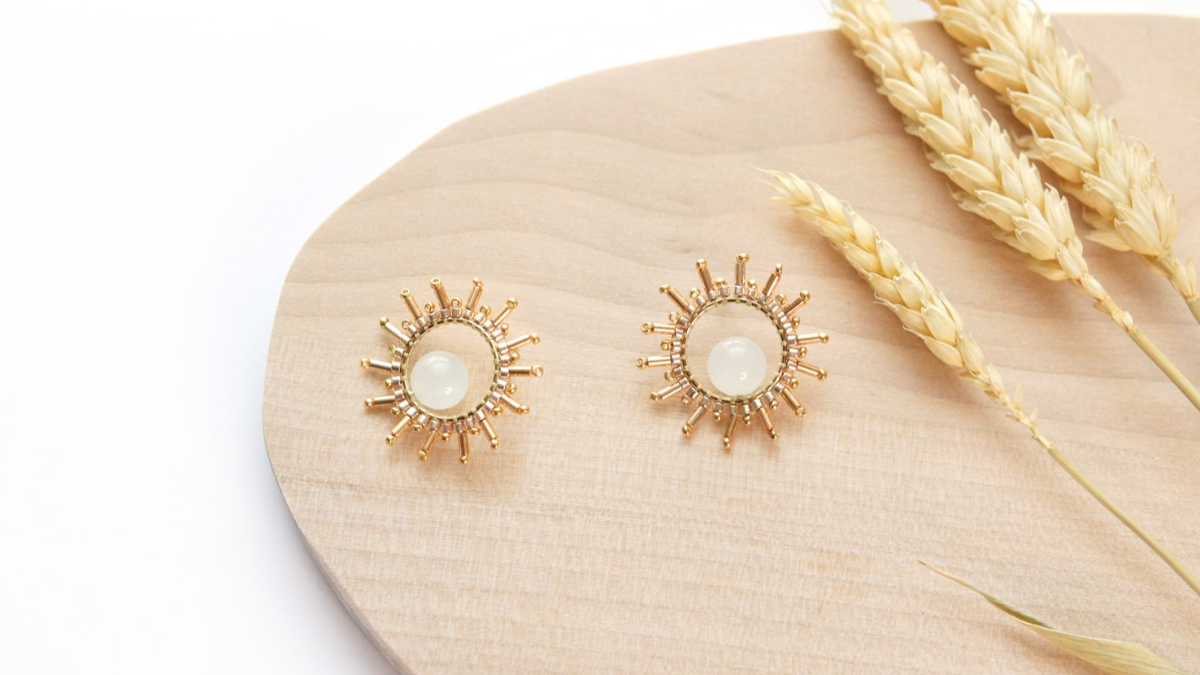 Miyuki Sun and Moonstone Brick Stitch Earrings