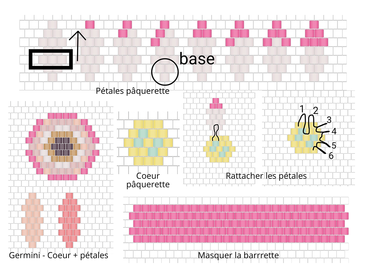 Schema Miyuki Delicas 11/0 bead weave flower clips Schema Miyuki Delicas 11/0 bead weave flower clips