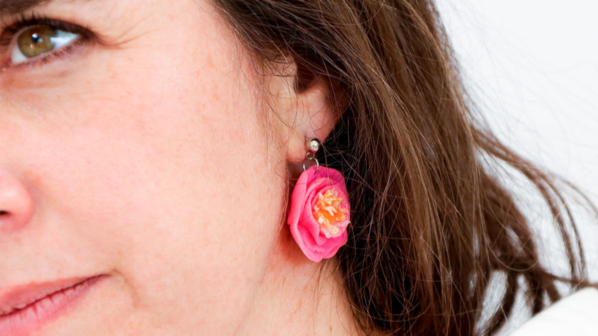 Polymer clay peony earrings