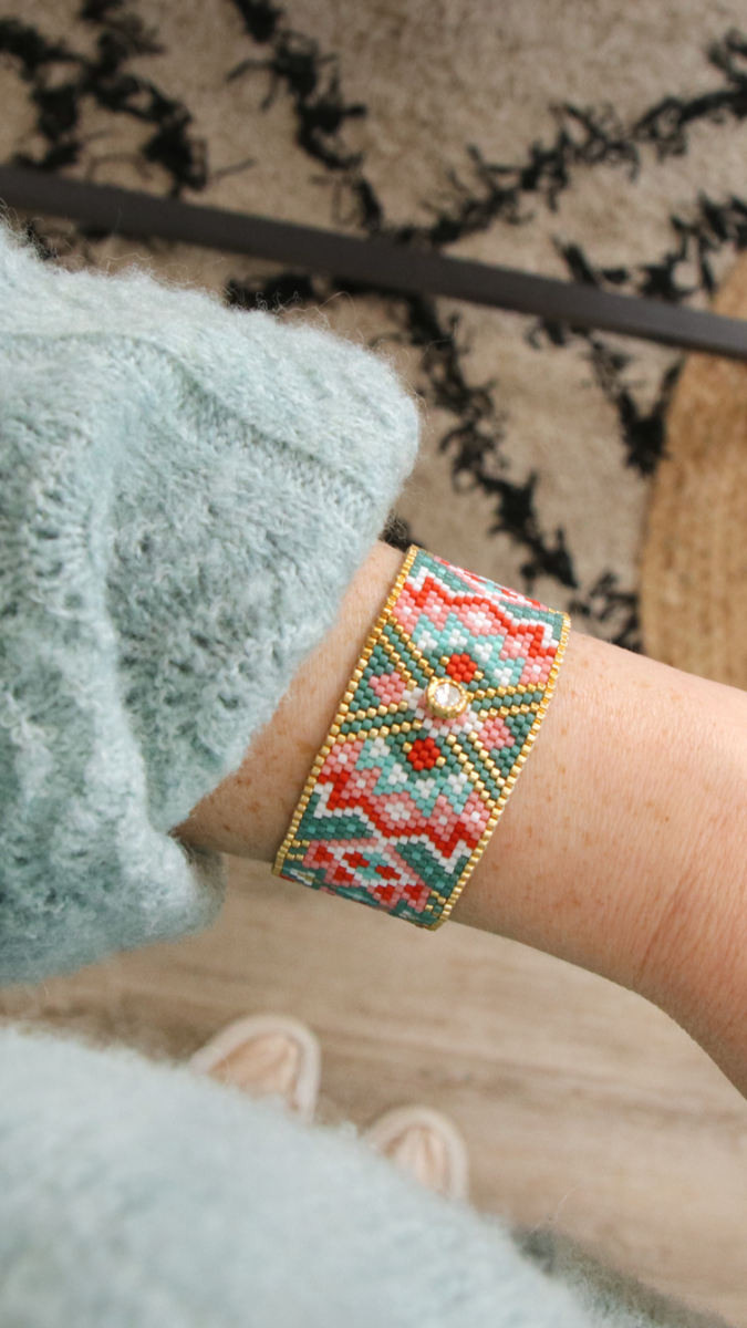 Schema Miyuki turquoise and pink bracelet 21 rows in Peyote Impair Schema Miyuki turquoise and pink bracelet 21 rows in Peyote Impair