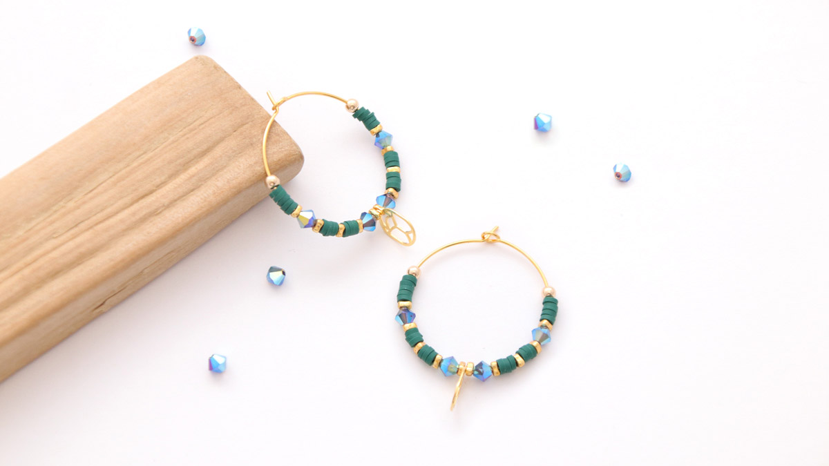 DIY small Heishi emerald beads and beetle charm