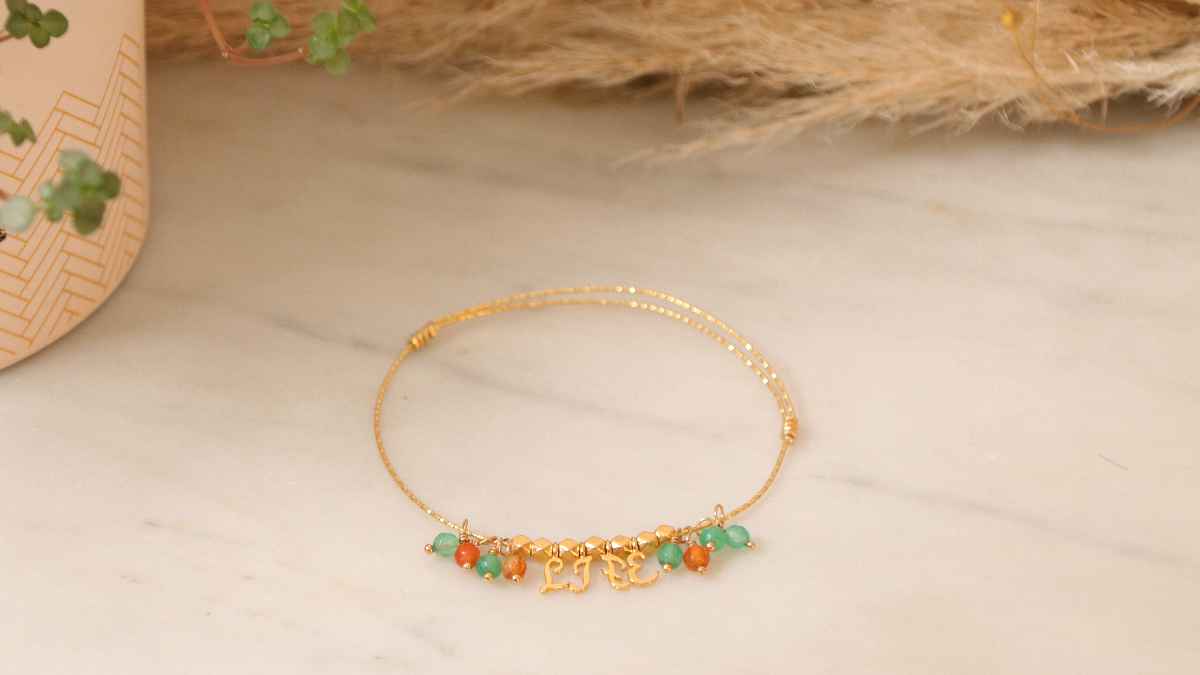 Bracelet Jonc semainier diamanté gilded with fine gold alphabet charms