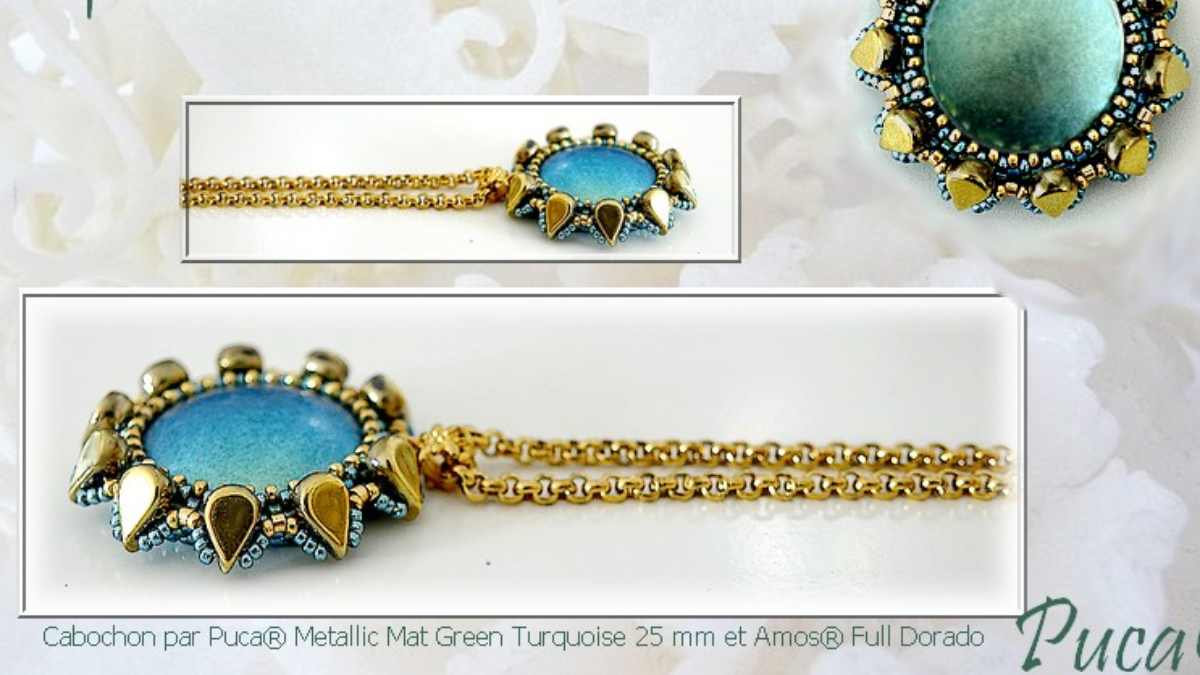 Betty pendant with Amos glass beads and cabochon by Puca