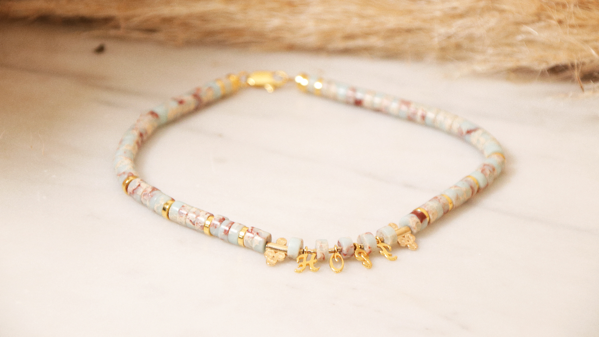DIY heishi gemstone beads message choker
