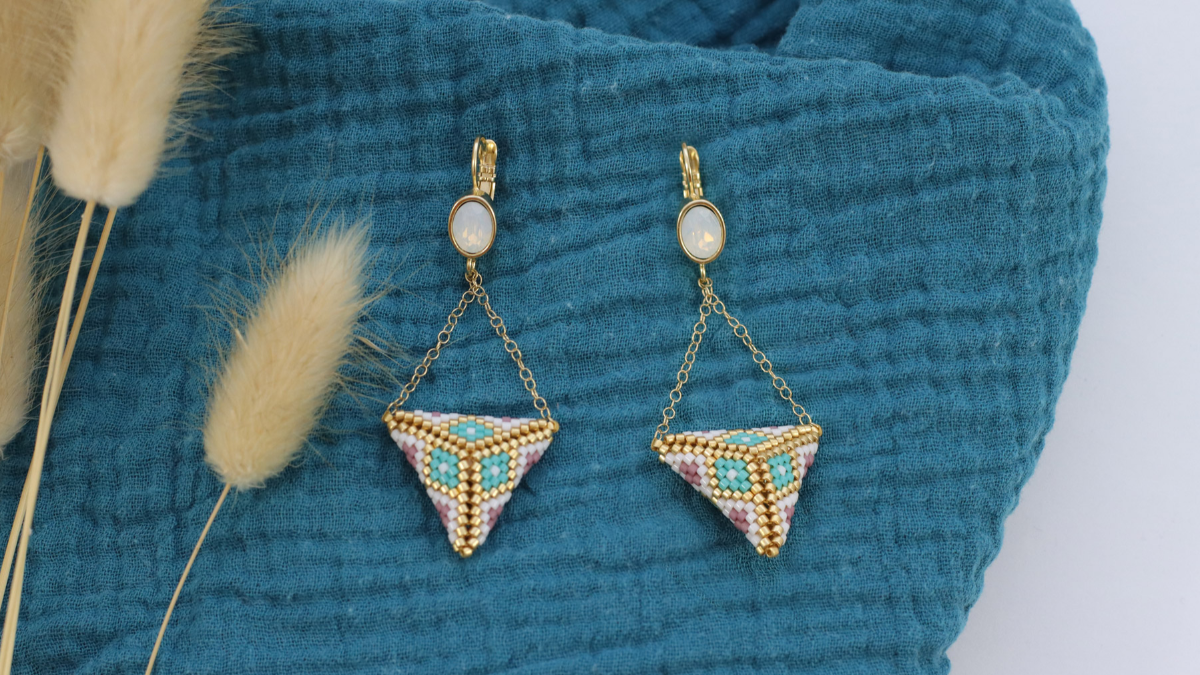 Miyuki Triangle 3D weaving earrings turquoise version